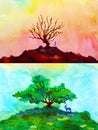 Global warming climate change abstract art spiritual mind human animal watercolor painting illustration design hand drawing Royalty Free Stock Photo