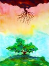 Global warming climate change abstract art spiritual mind watercolor painting illustration design hand drawing