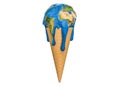 Global warming and climate change concept, ice cream earth melts