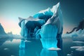 Global warming and climate change concept. Illustration of melting glaciers and icebergs. Generative AI