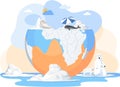 Global warming and climate change on Earth concept. Polar animals suffer from melting glaciers