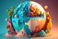 Global warming concept. 3D model of the planet earth with different climatic zones and volcanoes. Colorful climate change