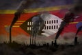 Heavy smoke of factory pipes on Swaziland flag - global warming concept, background with place for your content - industrial 3D