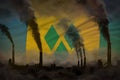 Global warming concept - dense smoke from plant chimneys on Saint Vincent and the Grenadines flag background with space for your
