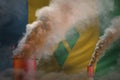 Global warming concept - heavy smoke from industry chimneys on Saint Vincent and the Grenadines flag background with space for
