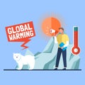 Global warming concept. Increasing earth temperature. Polar bear on melting ice. Climate change Royalty Free Stock Photo