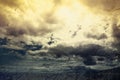 Global warming concept landscape. Dramatic cloudy sky and dry ea Royalty Free Stock Photo