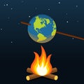 Global warming concept. Planet earth bonfire climate change. Vector