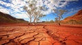 Global warming, extreme weather events, a cracked, dry outback. Climate Change Impact on Dry Cracked Outback Landscape Royalty Free Stock Photo