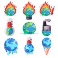 Global warming globe burning climate change melting heating burning temperature earth icon illustration Royalty Free Stock Photo