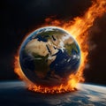 Global warming, Globe burning, Earth Burning, burning earth in fire, Climate change and Global warming Concept Royalty Free Stock Photo