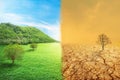 Global Warming and human waste ,Pollution Concept - Sustainability.  showing the effect of arid land with tree changing Royalty Free Stock Photo