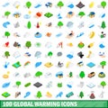 100 global warming icons set, isometric 3d style Royalty Free Stock Photo