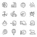 Global warming monochrome line icon set vector illustration. Collection logo world climate change Royalty Free Stock Photo