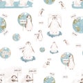Penguins save Planet seamless pattern. Global warming concept