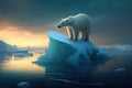 Global warming. polar bear drifting on an ice floe. Ai generative