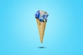 Global Warming and Pollution Concept : Ice cream planet earth melting in ice cream cone. Royalty Free Stock Photo