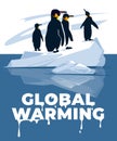 Global warming poster concept. Penguins on a melting iceberg.