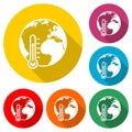 Global Warming Thermometer icon or logo with long shadow