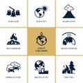 Global warming vector icons on the theme of ecology problems of our planet as a whole for presentations. Royalty Free Stock Photo