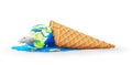 Global warning. Planet as melting ice cream on a white background.