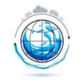 Global water circulation vector logo for use as marketing design symbol.