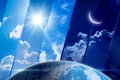 Global weather forecast background, day and night, sun and moon Royalty Free Stock Photo