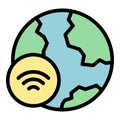 Global wifi icon vector flat