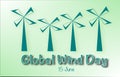 `Global Wind Day` Lettering with colorful Windmills