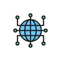 Global world with closed contacts, blockchain, cryptocurrency flat color icon.