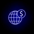 global world dollar icon in neon style. Element of finance illustration. Signs and symbols icon can be used for web, logo, mobile Royalty Free Stock Photo