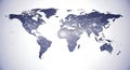 Global world map depicting digital network connections and data flow across continents. Royalty Free Stock Photo