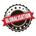 GLOBALISATION text on red brown ribbon stamp