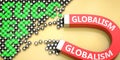 Globalism attracts success - pictured as word Globalism on a magnet to symbolize that Globalism can cause or contribute to