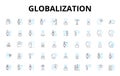 Globalization linear icons set. Interconnectedness, Integration, Interdependence, Homogenization, Cultural exchange