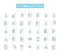 Globalization linear icons set. Interconnectedness, Integration, Interdependence, Homogenization, Cultural exchange Royalty Free Stock Photo