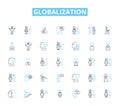 Globalization linear icons set. Interconnectedness, Integration, Interdependence, Homogenization, Cultural exchange