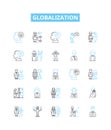 Globalization vector line icons set. globalization, internationalization, integration, unification, connectivity Royalty Free Stock Photo