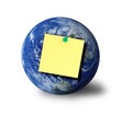 Globe and adhesive note