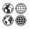 Globe with arrows concept icon set. Planet Earth and arrows symbols Royalty Free Stock Photo