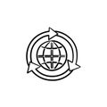 Globe in circular arrows hand drawn sketch icon. Royalty Free Stock Photo