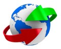 Globe and arrows on white background Royalty Free Stock Photo