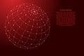 Globe or atlas a schematic representation of a planet with meridians and parallels from futuristic polygonal red lines and glowing