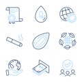 Globe, Atm money and Eco organic icons set. Smoking, No alcohol and Almond nut signs. Vector