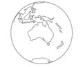 Globe with Australia and Oceania. Planet earth - oceans and continents - linear vector map illustration. Outline. Continent Austr