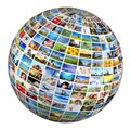 Globe, ball with various pictures of people, nature, objects, places Royalty Free Stock Photo