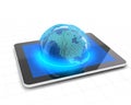 Globe with binary code emerging from a tablet Royalty Free Stock Photo