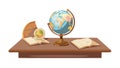 Globe and Books on Desk, Education and Learning Theme, vector design Generative AI Royalty Free Stock Photo