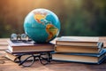 Globe and books on a wooden table. Back to school concept Royalty Free Stock Photo