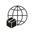 Globe with box. International delivery, export package icon. Vector illustration. EPS 10. Royalty Free Stock Photo